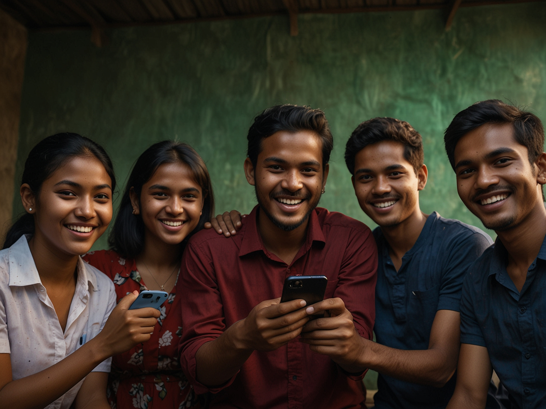 Happy players using mobile